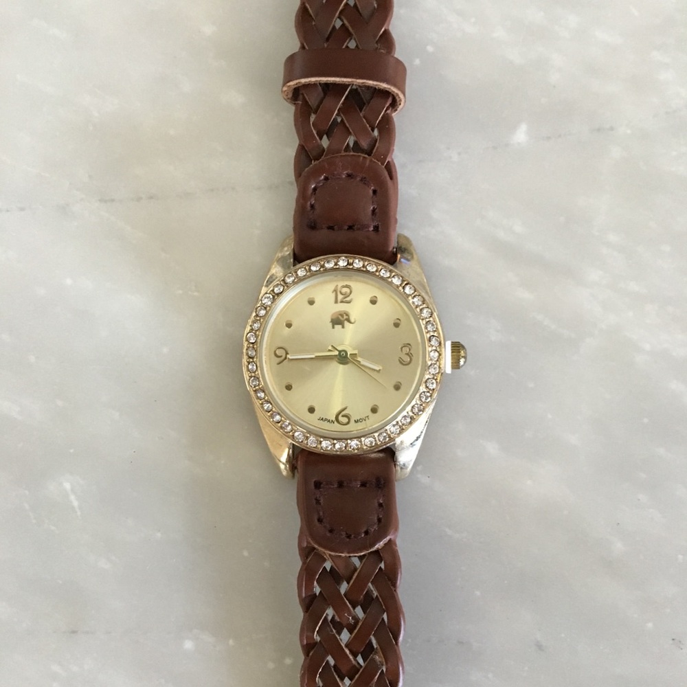 Skinny leather watch with stone detail